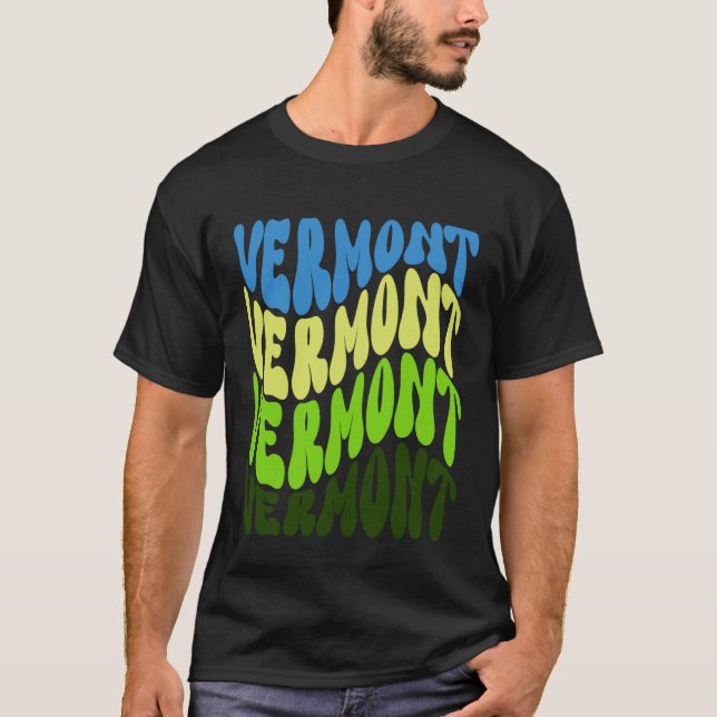 T-shirt Conception patriotique de texte ondulé du Vermont (Devant)