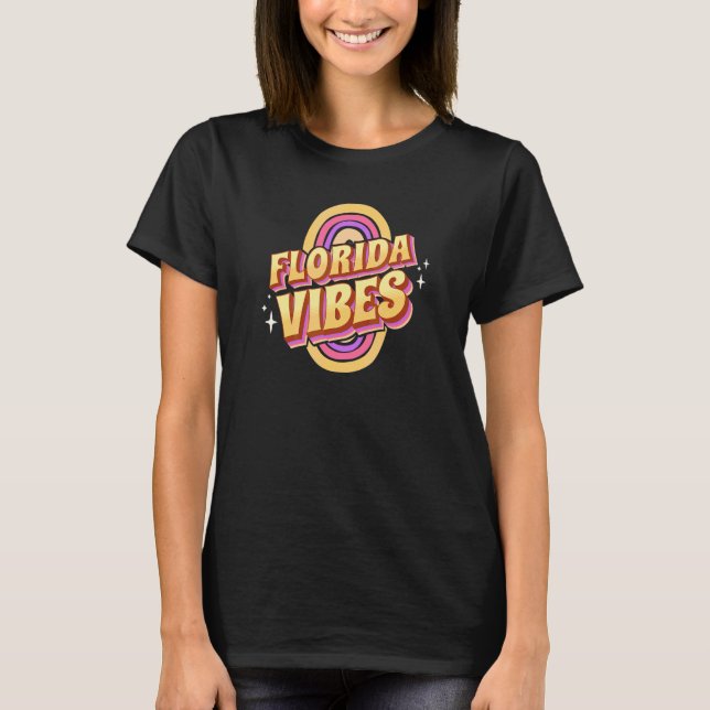T-shirt Conception Rétro Arc-en-ciel des Vibes de Floride (Devant)