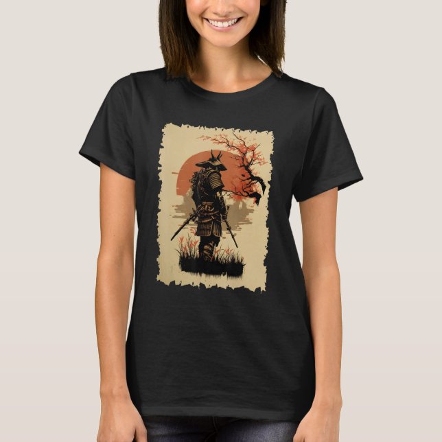 T-shirt Conception Rétro de Combattant Samouraï Japonais (Devant)