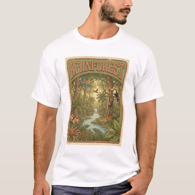 T-shirt conception rétro de forêt tropicale humide (Devant)