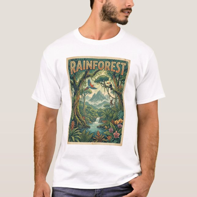 T-shirt conception rétro de la forêt tropicale (Devant)
