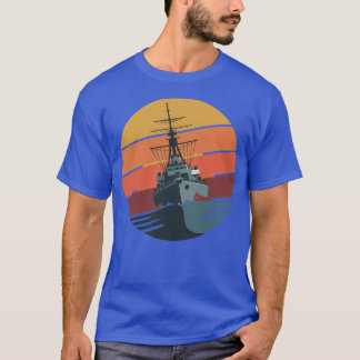 T-shirt Conception Rétro de Navire Militaire Vintage au Co