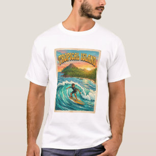 T-shirt conception rétro d'île tropicale