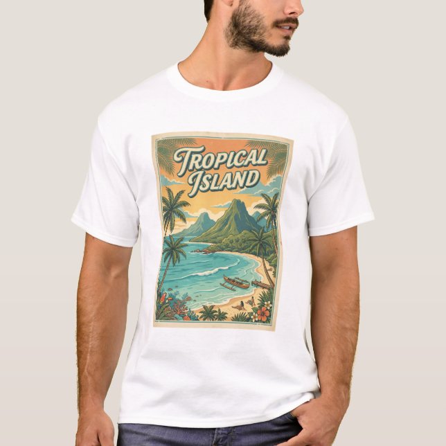 T-shirt conception rétro d'île tropicale (Devant)
