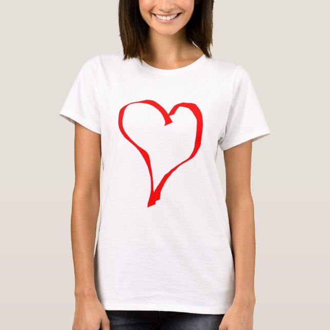 T-shirt Conception rouge et blanche de coeur d'amour (Devant)