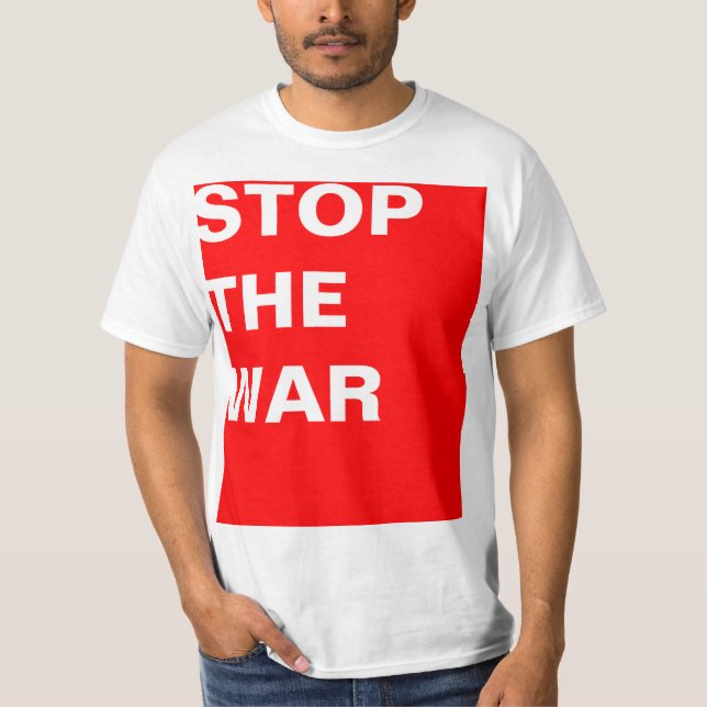 T-shirt Conception simple "rectangle rouge STOP THE WAR" (Devant)