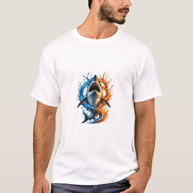 T-shirt Conception Splash de Requin Féroce – Océan Bleu &  (Devant)