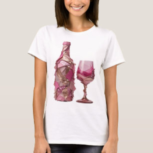 T-shirt Conception sur mesure de verre rose et de bouteill