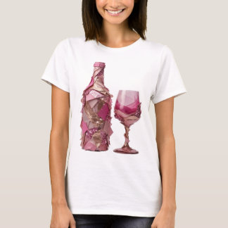 T-shirt Conception sur mesure de verre rose et de bouteill