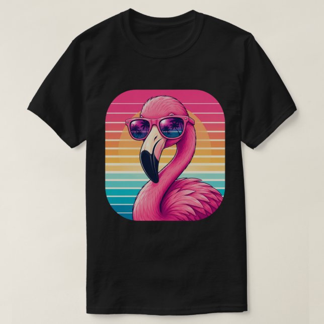 T-shirt Conception tropicale de coucher de soleil flamant  (Design devant)