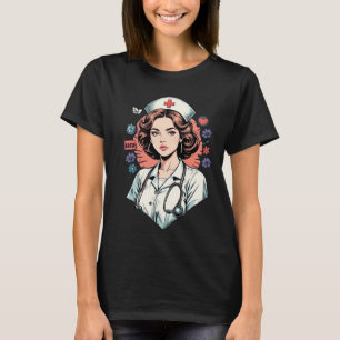 T-shirt conception uniforme de l'infirmière rétro