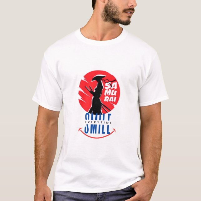 T-shirt Conception Unique de Guerrier Sourire de Samouraï (Devant)