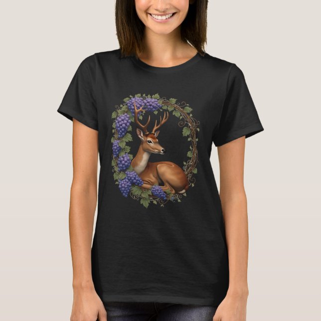 T-shirt Conception vectorielle de cerf et de vigne de l'Ét (Devant)