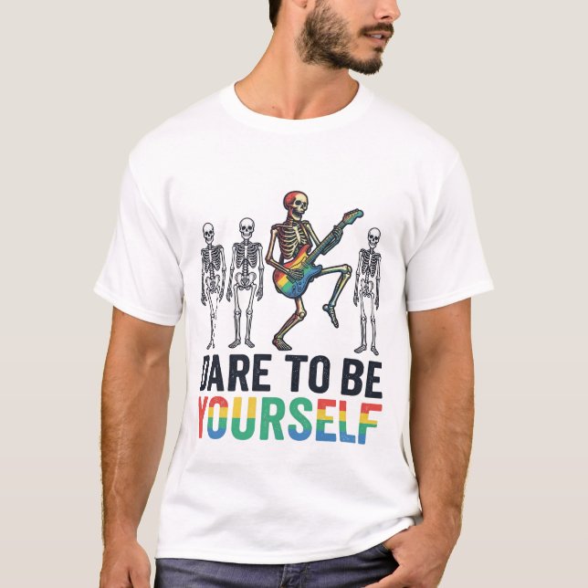 T-shirt Conception vectorielle squelette arc-en-ciel osez  (Devant)