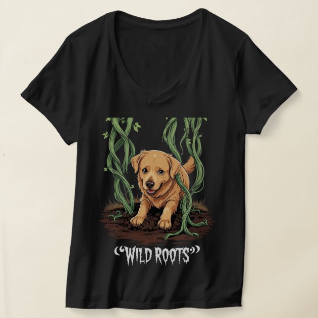 T-shirt Conceptions de jardin de Golden Retriever effrayan (Poser)