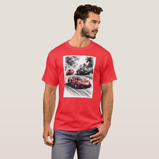T-shirt Concours de voiture, fond noir blanc