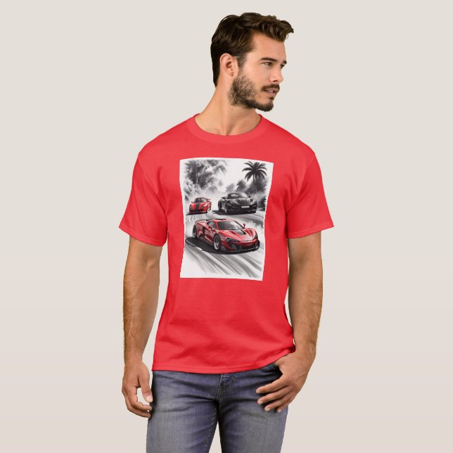 T-shirt Concours de voiture, fond noir blanc (Devant entier)