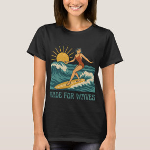 T-shirt Conçue pour les vagues Rétro pin-up fille de sur
