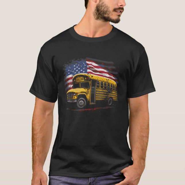 T-shirt Conducteur de bus scolaire jaune sur le drapeau am (Devant)