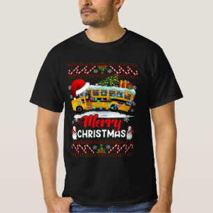 T-shirt Conducteur de bus scolaire Joyeux feux de Noël Noë