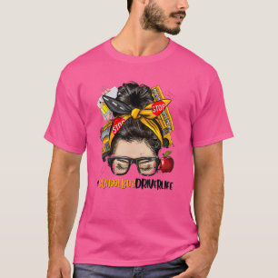 T-shirt Conducteur de bus scolaire Messy Bun Afro Cheveux