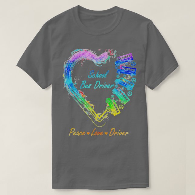 T-shirt Conducteur de bus scolaire Peace Love 2 (Design devant)