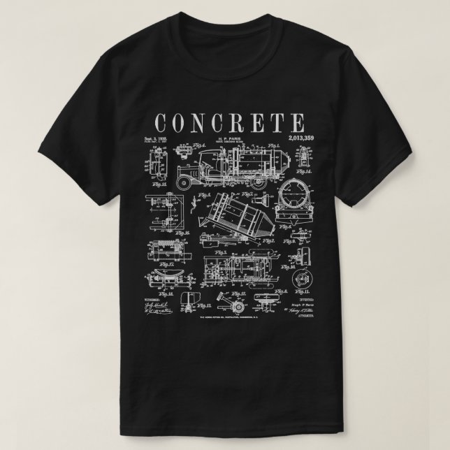 T-shirt Conducteur de camion béton Mélangeur de ciment Rét (Design devant)