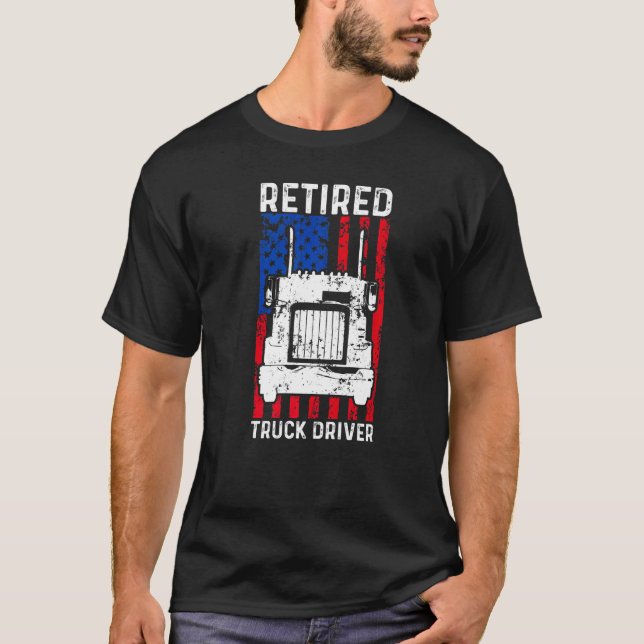 T-shirt Conducteur de camion retraité US Drapeau Trucker R (Devant)