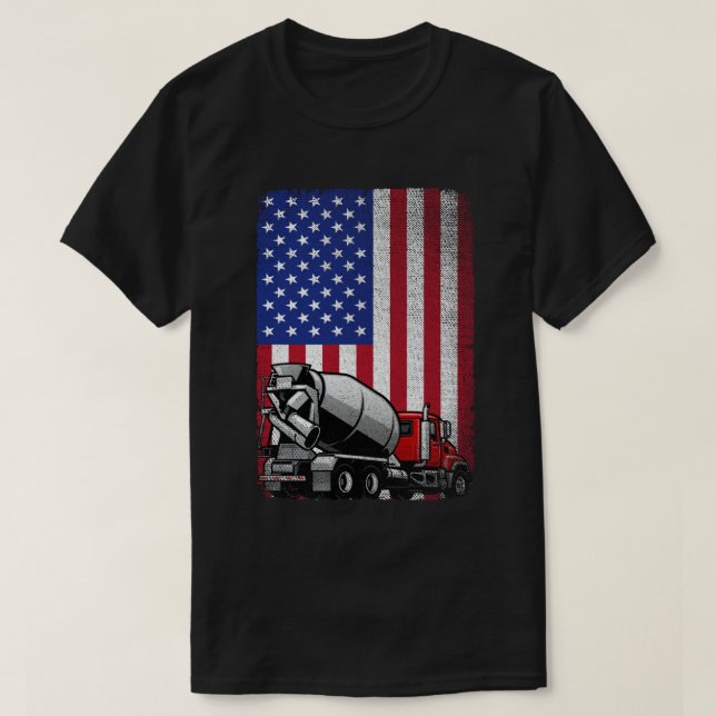 T-shirt Conducteur de camion toupie ciment patriotique mél (Design devant)