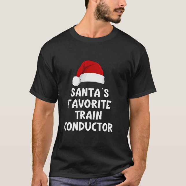 T-shirt Conducteur de train préféré de Noël Père Noël Funn (Devant)
