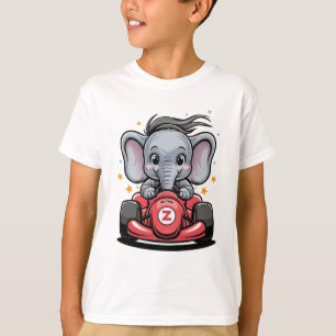 T-shirt Conducteur de voiture de course éléphant bébé mign