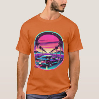 T-shirt Conduite de voiture au coucher de soleil rétro Des