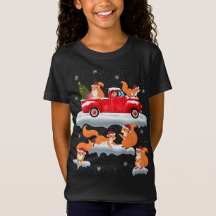 T-Shirt Conduite d'écureuils Arbre de Noël Camion Rouge Éc