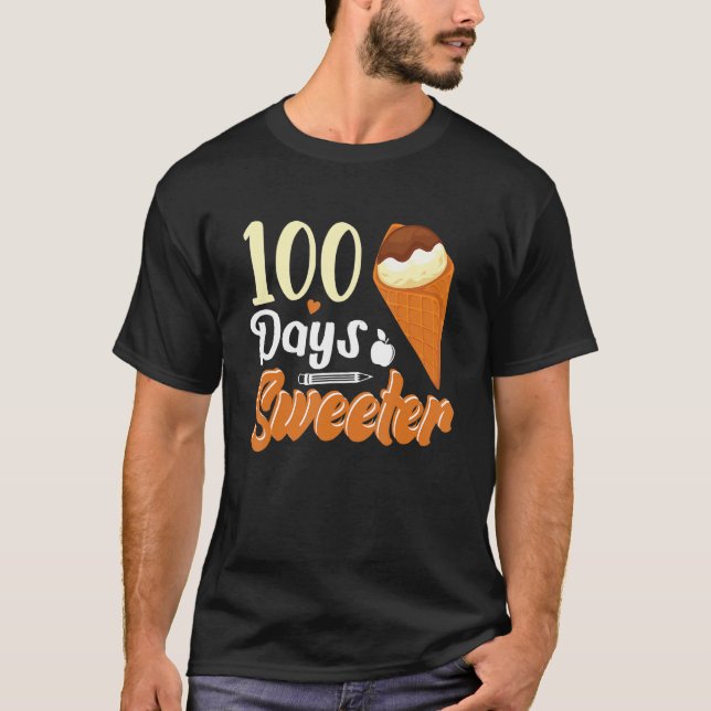 T-shirt Cone De Crème De Glace 100 Jours D'Enseignants Fil (Devant)