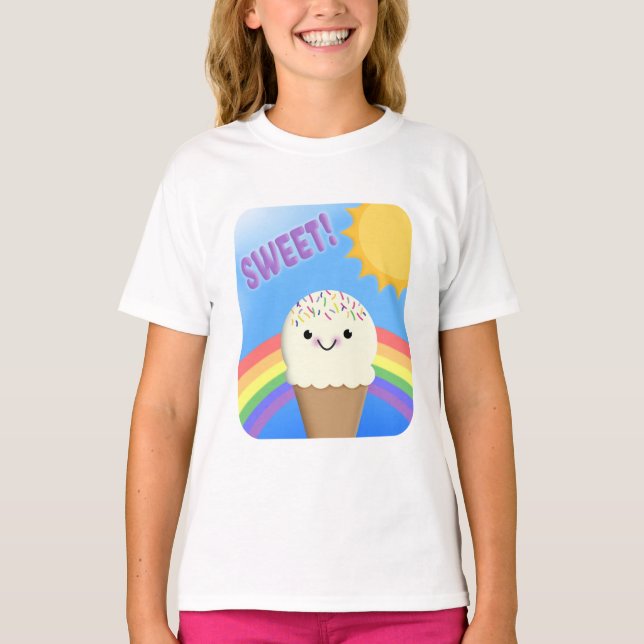 T-shirt Cône de crème glacée douce par arc-en-ciel sous so (Devant)