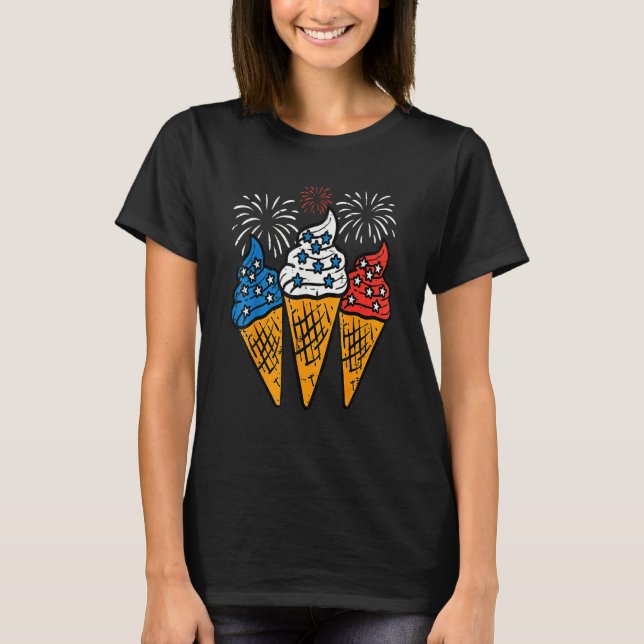 T-shirt Cône de glace bleu blanc rouge Drapeau américain 4 (Devant)