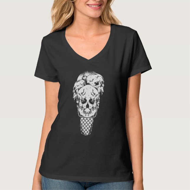 T-shirt Cône de glace crâne Gothique Goth Effrayant Hallow (Devant)