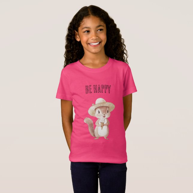 T-Shirt Cône de glace de l'écureuil heureux (Devant entier)