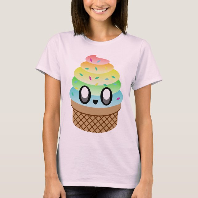 T-shirt Cône de Glace de Rave Kawaii Arc-en-Ciel (Devant)