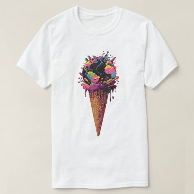 T-shirt Cône de glace fondu de la Terre - Thème du changem (Design devant)