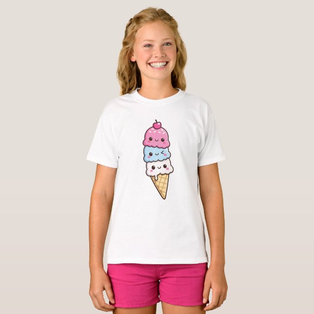 T-shirt Cône de glace Kawaii mignon (Devant entier)