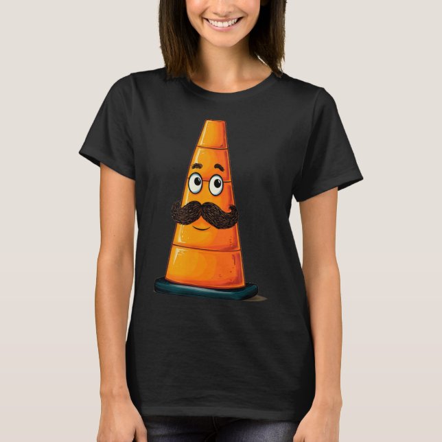 T-shirt Cône de signalisation cool avec barbe et moustache (Devant)