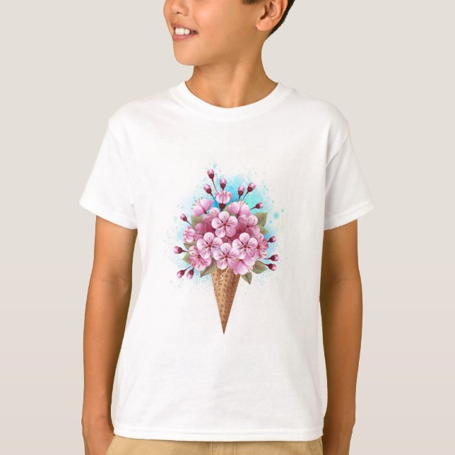 T-shirt Cône rose Sakura crème glacée gaufre (Devant)