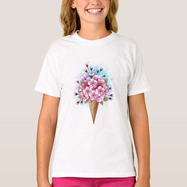 T-shirt Cône rose Sakura crème glacée gaufre (Devant)