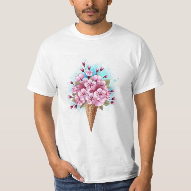 T-shirt Cône rose Sakura crème glacée gaufre (Devant)