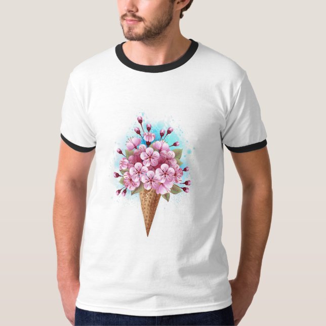 T-shirt Cône rose Sakura crème glacée gaufre (Devant)