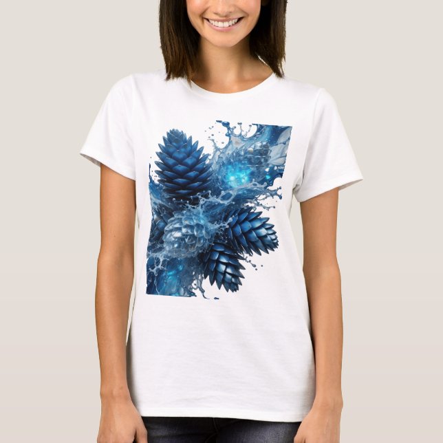 T-shirt Cones de pin givrés argentés Texte Design (Devant)