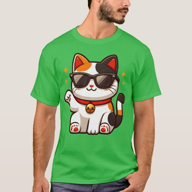 T-shirt Confident Cat Sporting Sunglasses and Waving Hello (Devant)