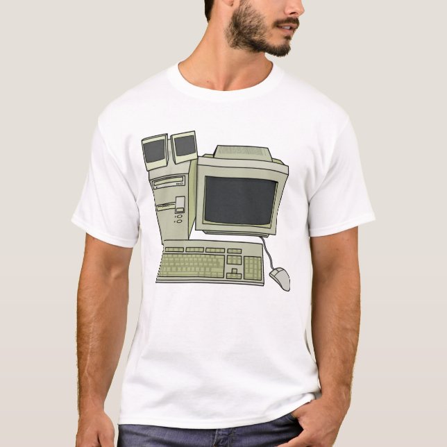T-shirt Configuration de bureau avec ordinateur rétro (Devant)