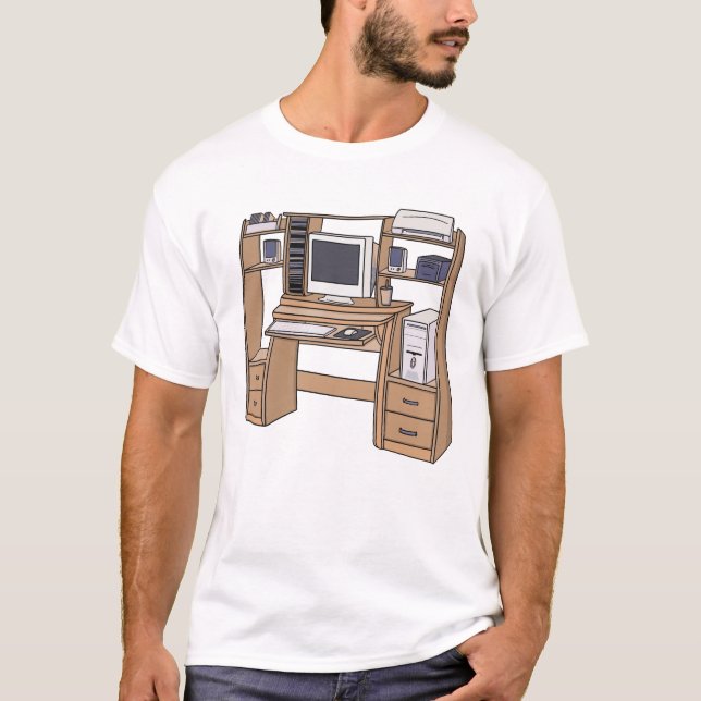 T-shirt Configuration de bureau d'ordinateur rétro années  (Devant)